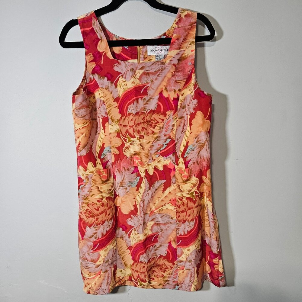 Vintage Marguerite Li Red & Orange Tropical Print Sleeveless Silk Dress Size M - Picture 7 of 8